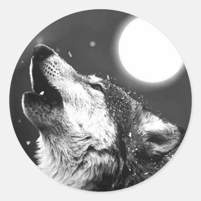 Wolf Howling auf dem Mond Runder Aufkleber (Vorderseite)