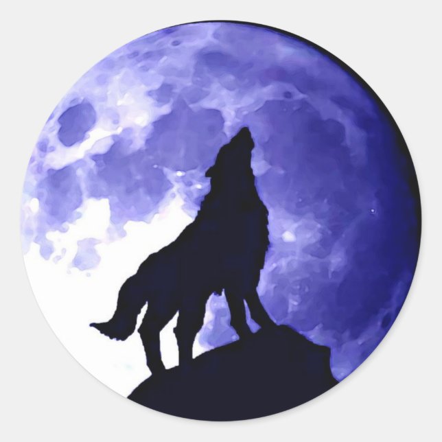 Wolf Howling auf dem Mond Runder Aufkleber (Vorderseite)