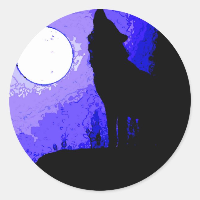 Wolf Howling auf dem Mond Runder Aufkleber (Vorderseite)