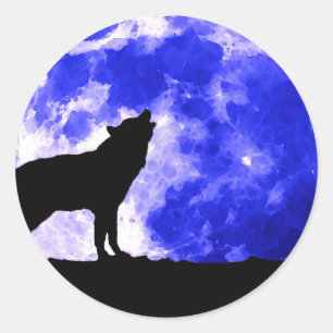 Wolf Howling auf dem Mond Runder Aufkleber