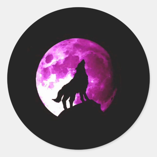 Wolf Howling auf dem Mond Runder Aufkleber (Vorderseite)