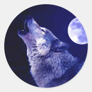 Wolf Howling auf dem Mond Runder Aufkleber
