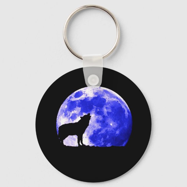Wolf Howling auf dem Mond Schlüsselanhänger (Vorderseite)