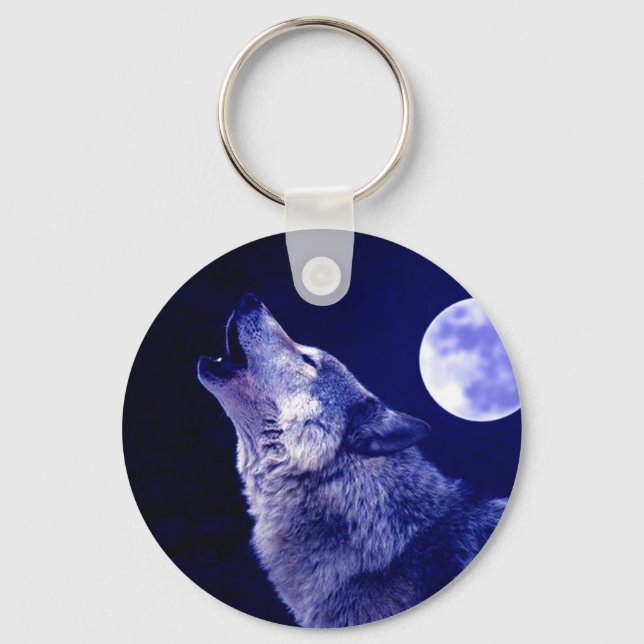 Wolf Howling auf dem Mond Schlüsselanhänger (Vorderseite)