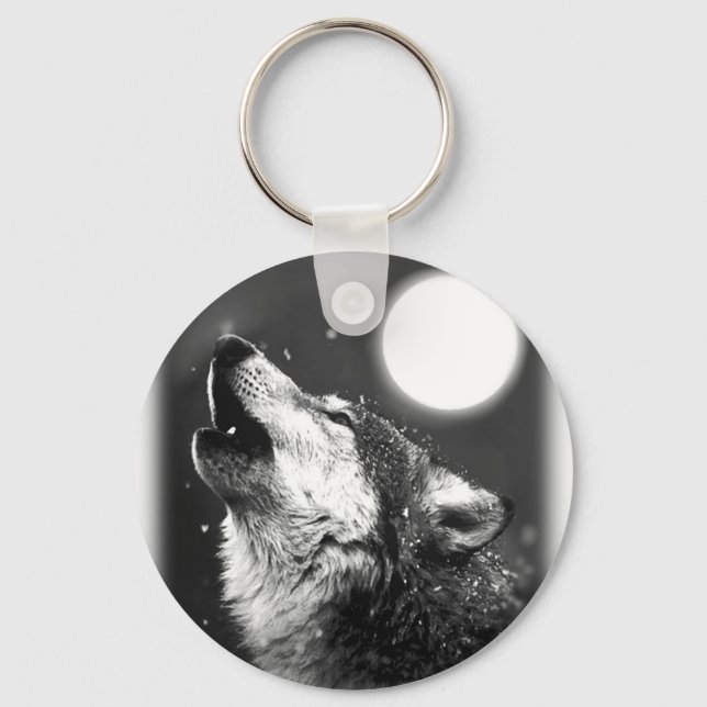 Wolf Howling auf dem Mond Schlüsselanhänger (Vorderseite)
