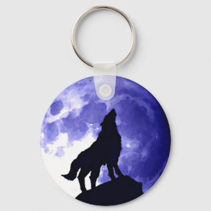 Wolf Howling auf dem Mond Schlüsselanhänger