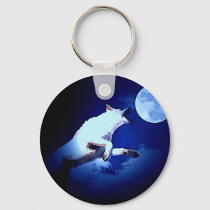 Wolf Howling auf dem Mond Schlüsselanhänger