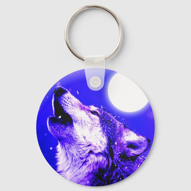 Wolf Howling auf dem Mond Schlüsselanhänger (Vorderseite)