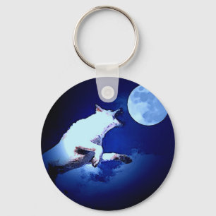Wolf Howling auf dem Mond Schlüsselanhänger