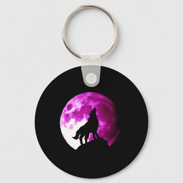 Wolf Howling auf dem Mond Schlüsselanhänger (Vorderseite)