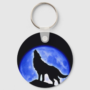 Wolf Howling auf dem Mond Schlüsselanhänger