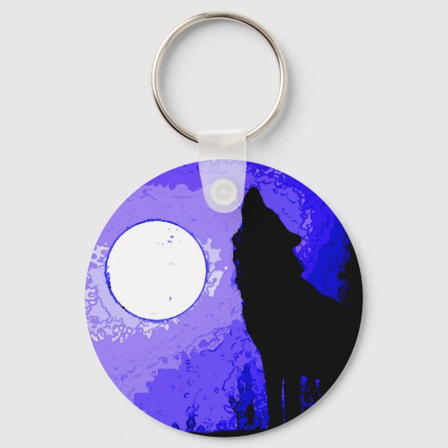 Wolf Howling auf dem Mond Schlüsselanhänger (Vorderseite)