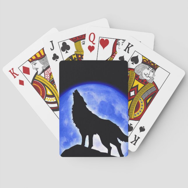 Wolf Howling auf dem Mond Spielkarten (Rückseite)