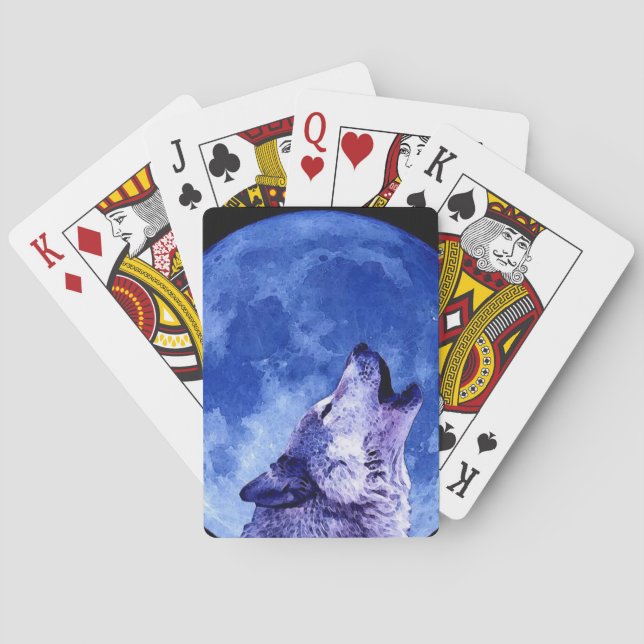 Wolf Howling auf dem Mond Spielkarten (Rückseite)