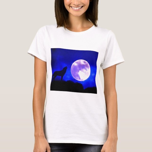 Wolf Howling auf dem Mond T-Shirt (Vorderseite)