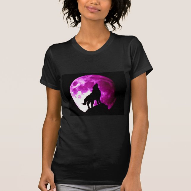 Wolf Howling auf dem Mond T-Shirt (Vorderseite)