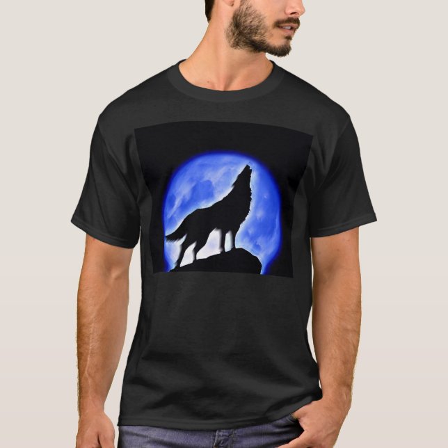 Wolf Howling auf dem Mond T-Shirt (Vorderseite)