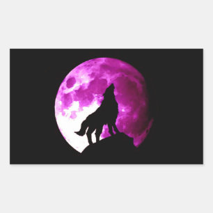 Wolf Howling auf dem Moon Rectangle Sticker