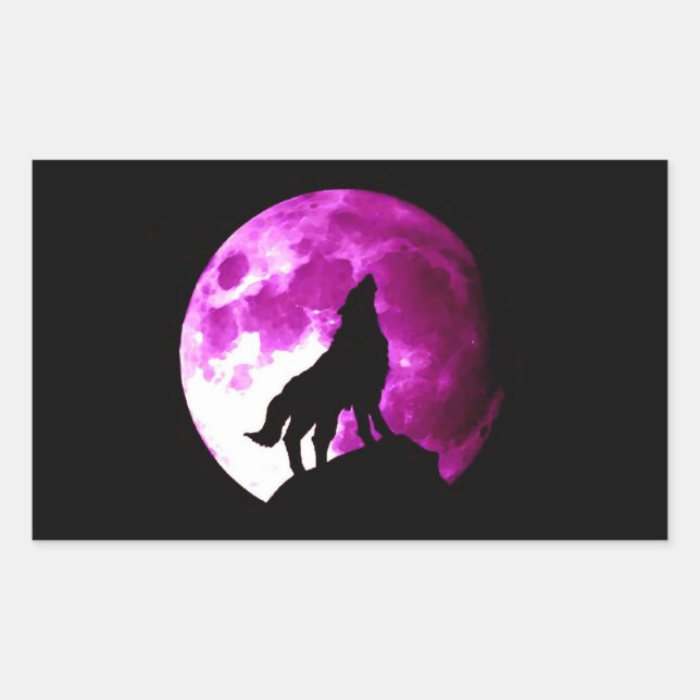 Wolf Howling auf dem Moon Rectangle Sticker (Vorderseite)