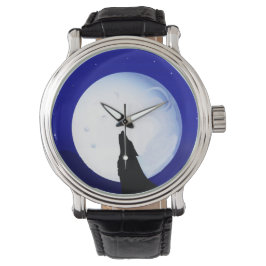 Wolf Howling auf der Mondkrippe Armbanduhr
