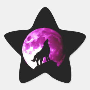 Wolf Howling auf Moon Star Sticker