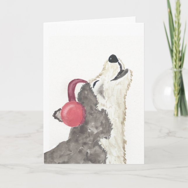 Wolf Howling Avec Casque Carte Anniversaire (Devant)