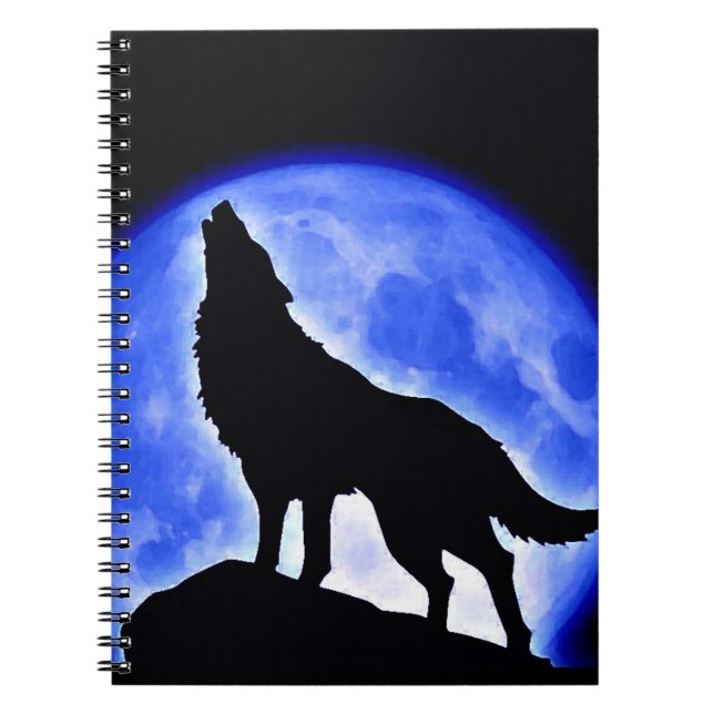 Wolf Howling bei Blue Moon Notebook Notizblock (Vorderseite)