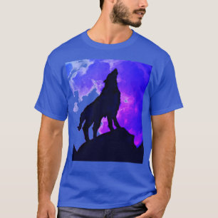 Wolf Howling bei Moon Deep Royal Blue T-Shirt