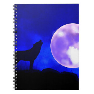 Wolf Howling bei Moon in Blue Night Notebook Notizblock