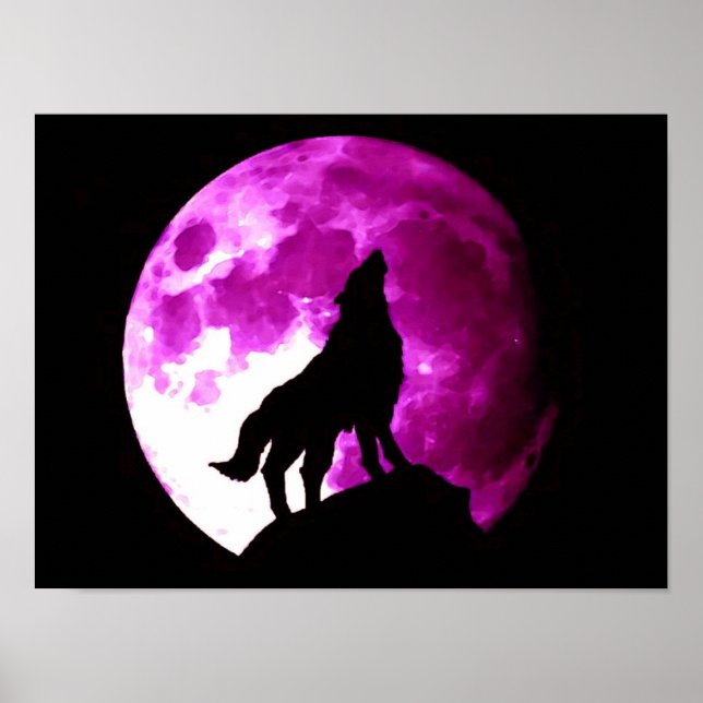 Wolf Howling bei Moon Poster Print (Vorne)