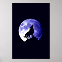 Wolf Howling bei Moon Poster Print - Wolf Poster