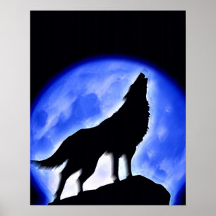 Wolf Howling bei Moon Poster Print - Wolf Poster