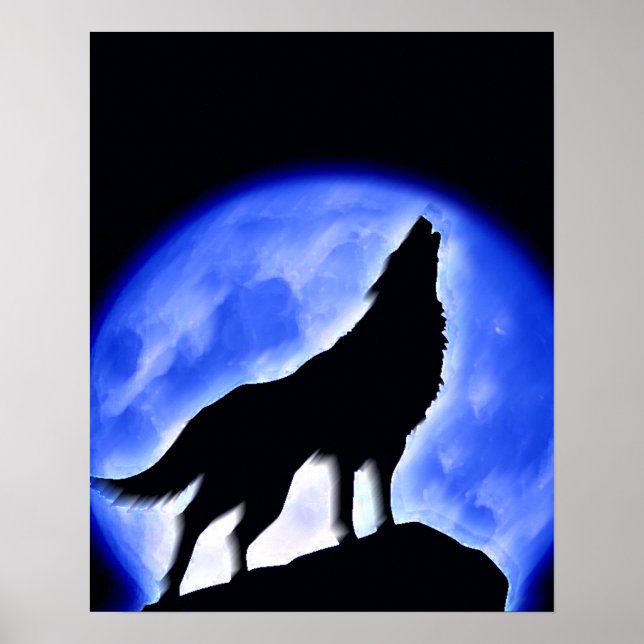 Wolf Howling bei Moon Poster Print - Wolf Poster (Vorne)