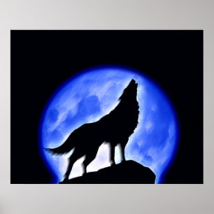 Wolf Howling bei Moon Poster Print - Wolf Poster