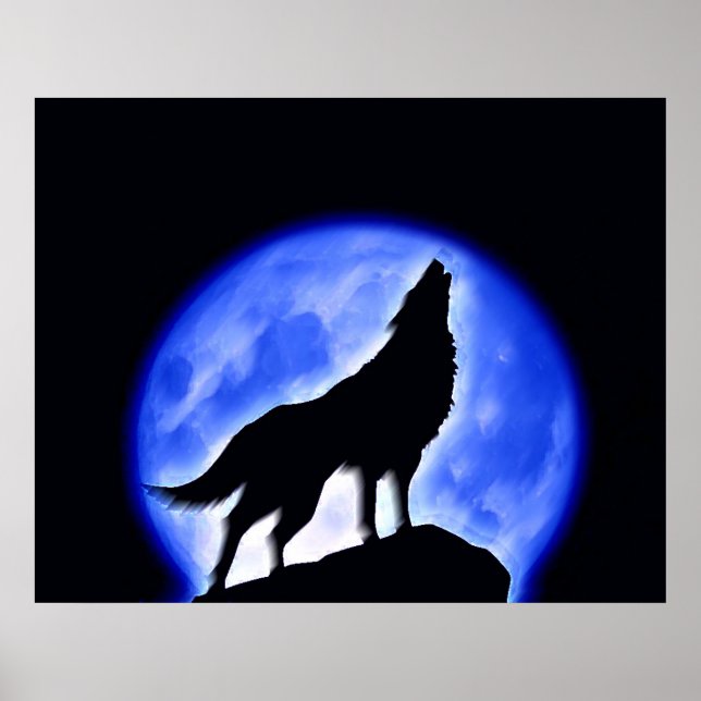 Wolf Howling bei Moon Poster Print - Wolf Poster (Vorne)
