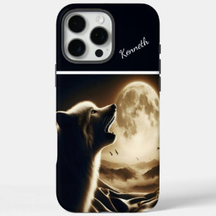 Wolf Howling bei Vollmond iPhone 16 Pro Max Hülle