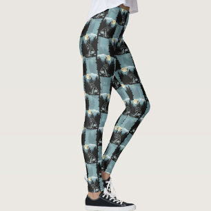 Wolf Howling beim Moon-Muster-Design Leggings