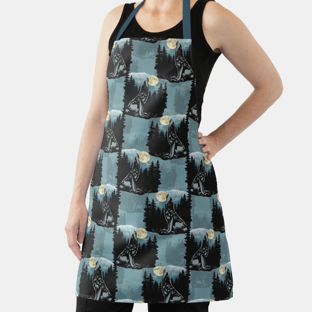 Wolf Howling beim Moon-Muster-Design Schürze (Von Creator hochgeladen)