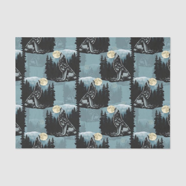 Wolf Howling beim Moon-Muster-Design Seidenpapier (Vorderseite)