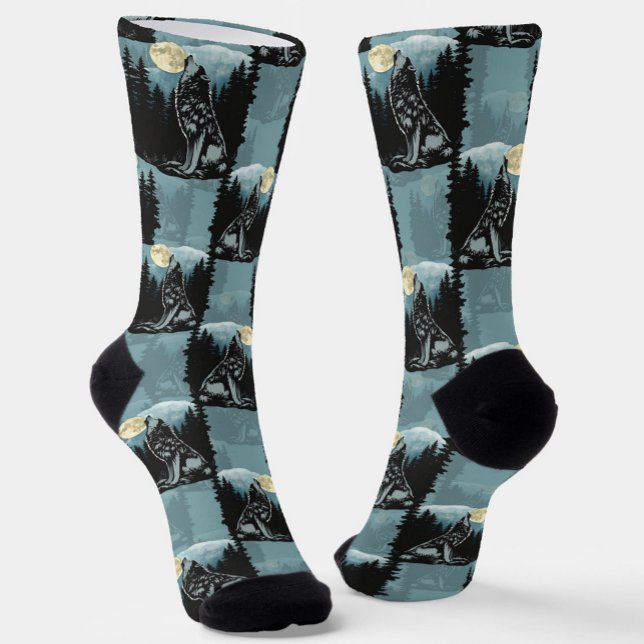 Wolf Howling beim Moon-Muster-Design Socken (Von Creator hochgeladen)
