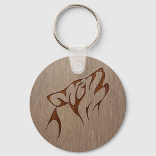 Wolf howling engraved on wood design schlüsselanhänger