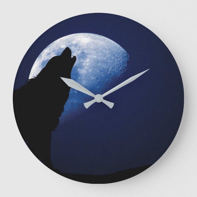 Wolf Howling im Mondrundgang Große Wanduhr (Vorderseite)