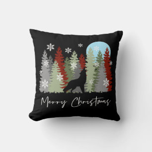 Wolf Howling im Wald frohe Weihnachtsbaumen Kissen