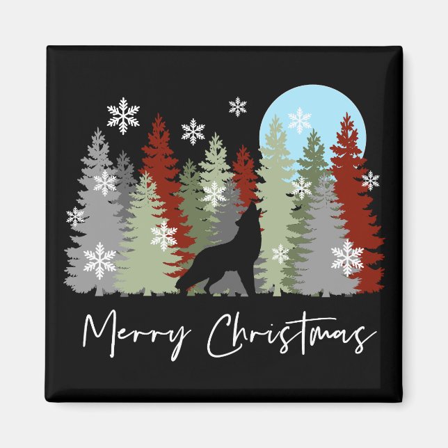 Wolf Howling im Wald frohe Weihnachtsbaumen Magnet (Vorne)