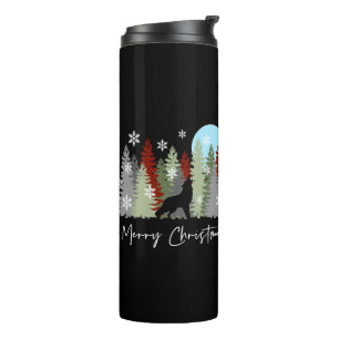 Wolf Howling im Wald frohe Weihnachtsbaumen Thermosbecher