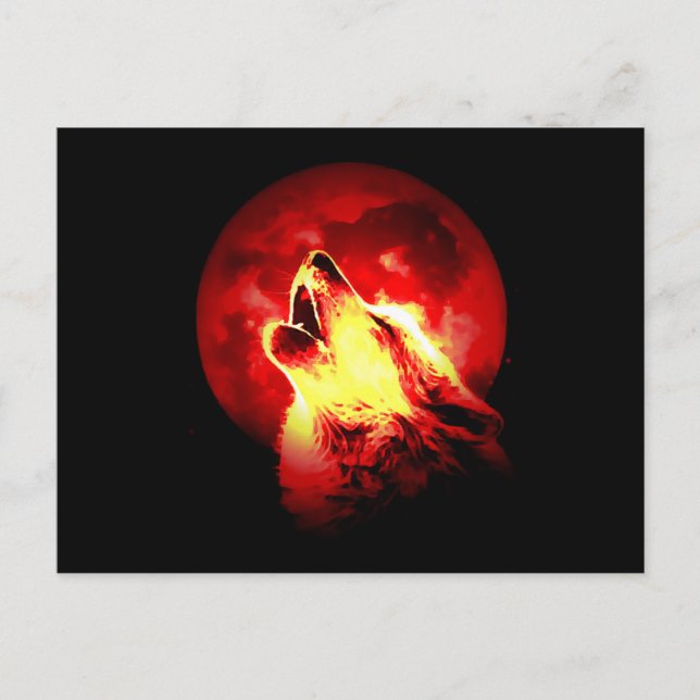 Wolf Howling in der roten Nacht Postkarte (Vorderseite)