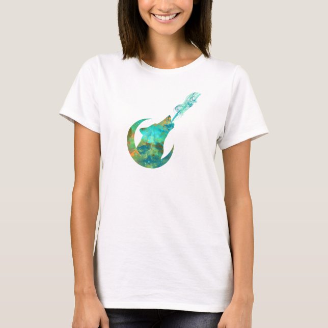 Wolf Howling in Galaxy T-Shirt (Vorderseite)