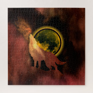 WOLF HOWLING IN SPACE MOON GALAXY