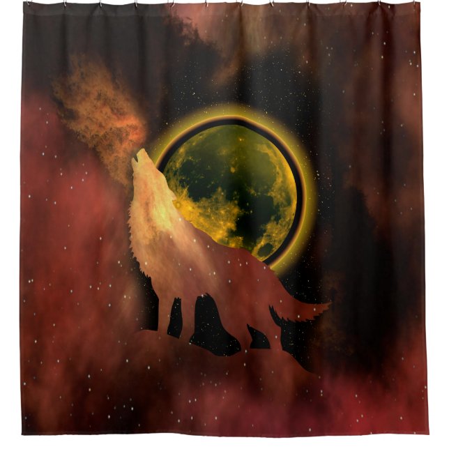 WOLF HOWLING IN SPACE MOON GALAXY DUSCHVORHANG (Vorderseite)