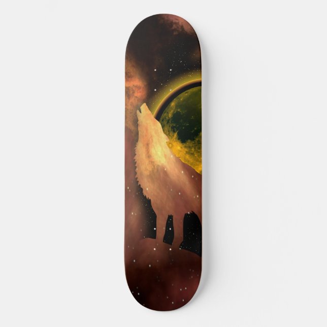 WOLF HOWLING IN SPACE MOON GALAXY SKATEBOARD (Vorderseite)